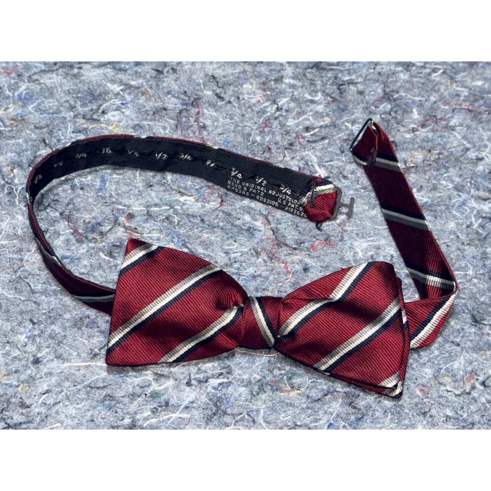 Adjustolox Mens Burgundy Navy Repp Stripe Silk Pre-Tied Adjustable Bow Tie